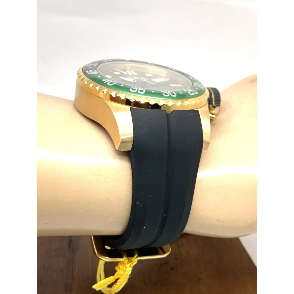 Invicta Men's Watch 35661 Pro Diver Quartz Gold Black Green Bezel Rubber Band
